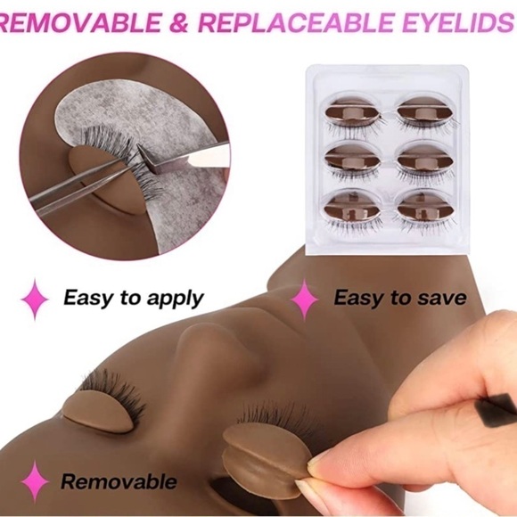 EYELASH Extension Mannequin Head 4 Pairs Removable Eyelids - Picture 4 of 4